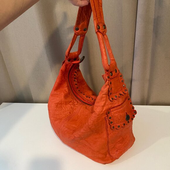 Madi Pelletteria Tomato Red‎ Leather Hobo Bag Made in Italy 18x21 - Picture 8 of 11